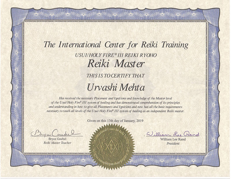 International Center Reiki Master Certificate