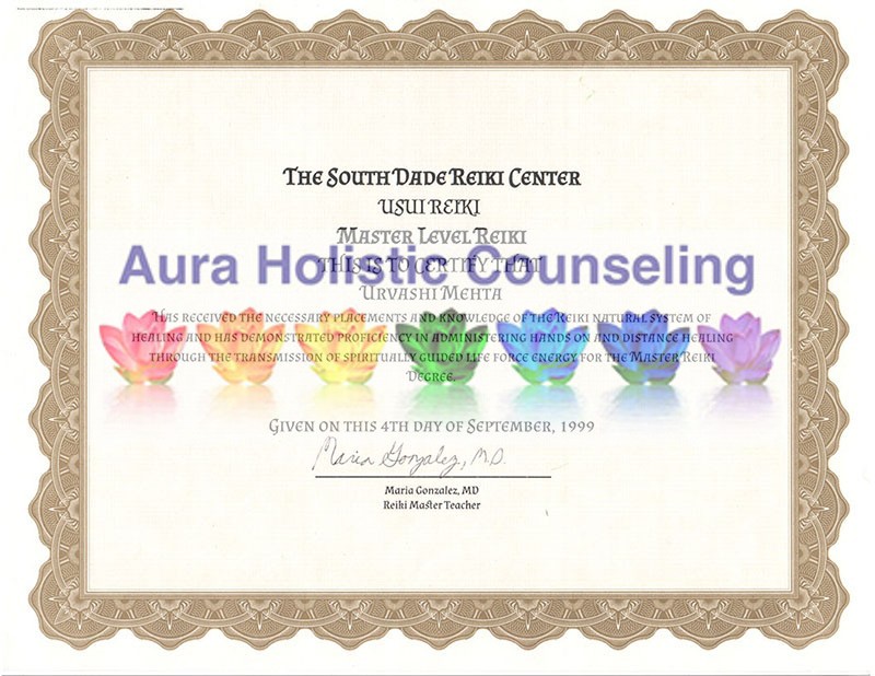 South Dade Certificate Reiki Master Level